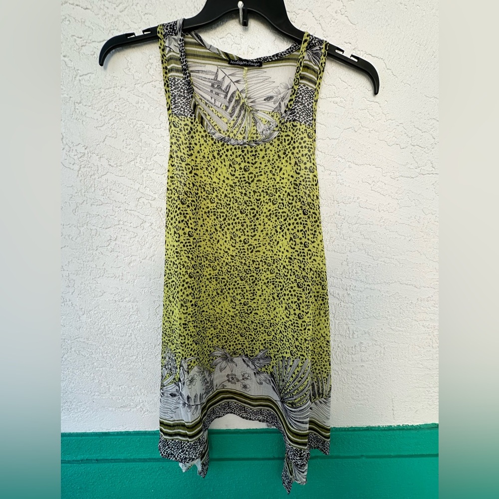 Madison Paige Swim Cover Up Hummingbird Floral Sleeveless Green Black Medium NWT